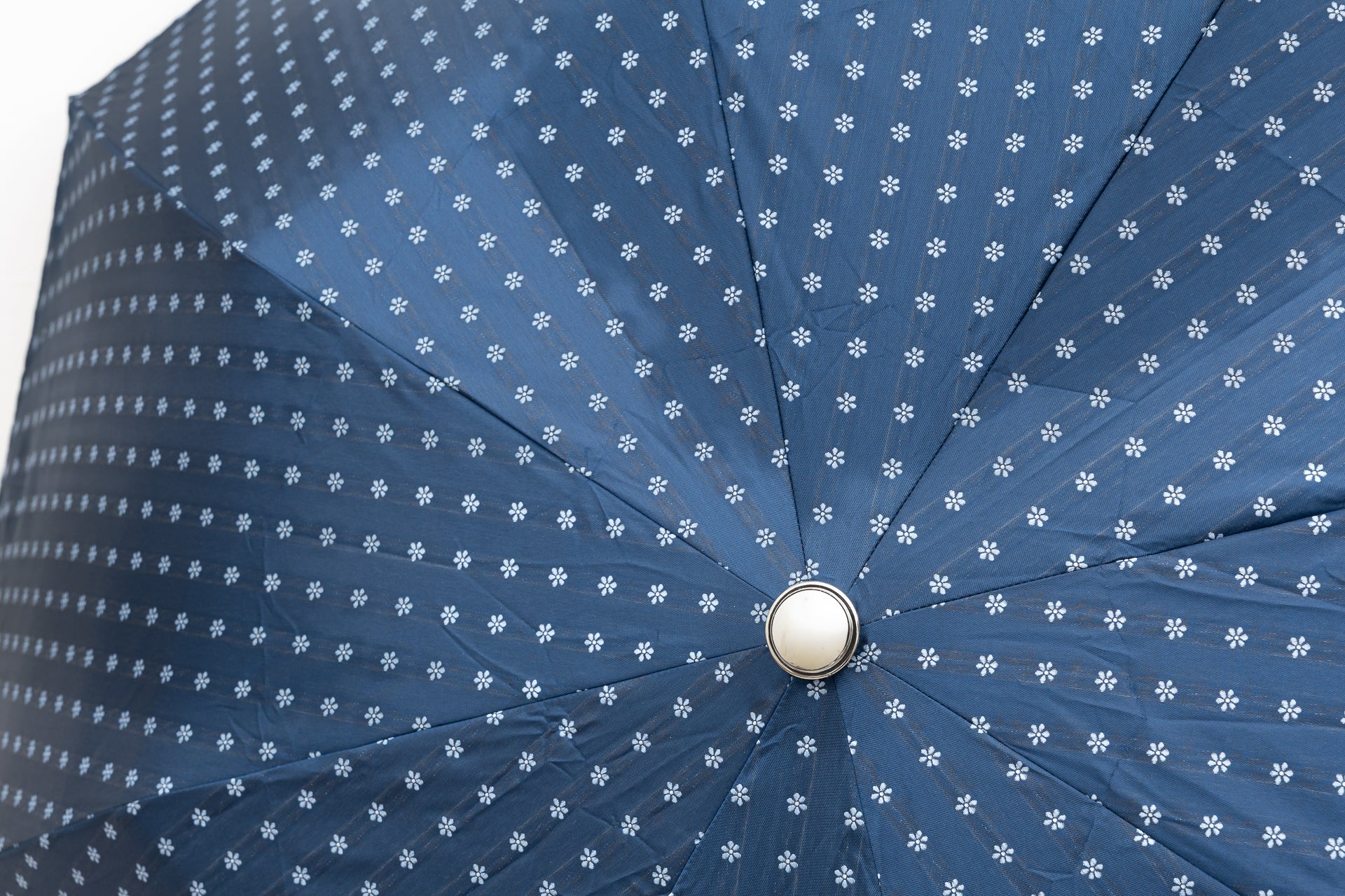 Mario Talarico Blue Floral Folding Umbrella with Bamboo Handle