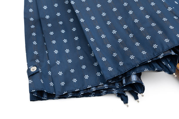 Mario Talarico Blue Floral Folding Umbrella with Bamboo Handle