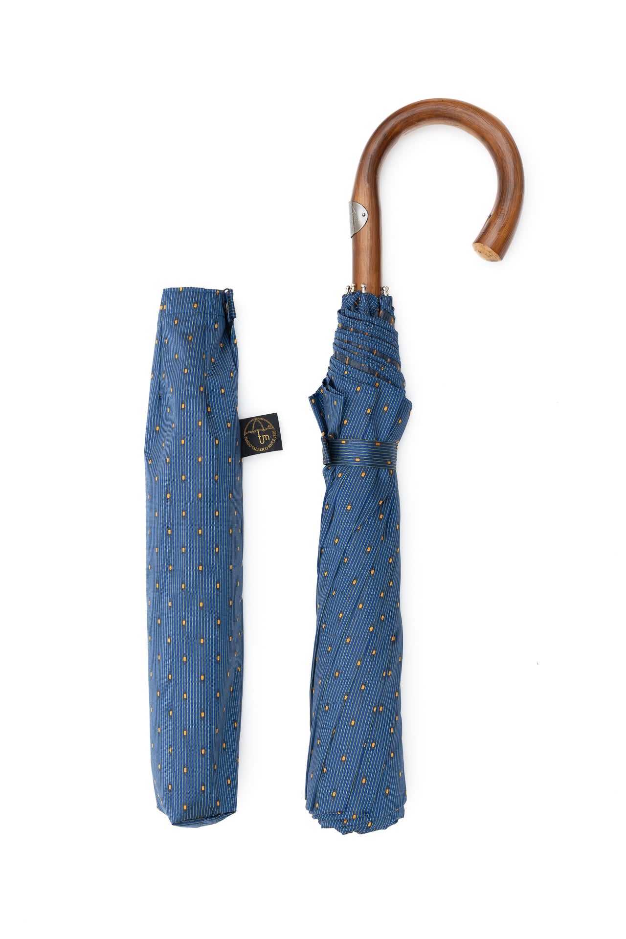 Mario Talarico Foldable Umbrella Blue Chestnut Handle