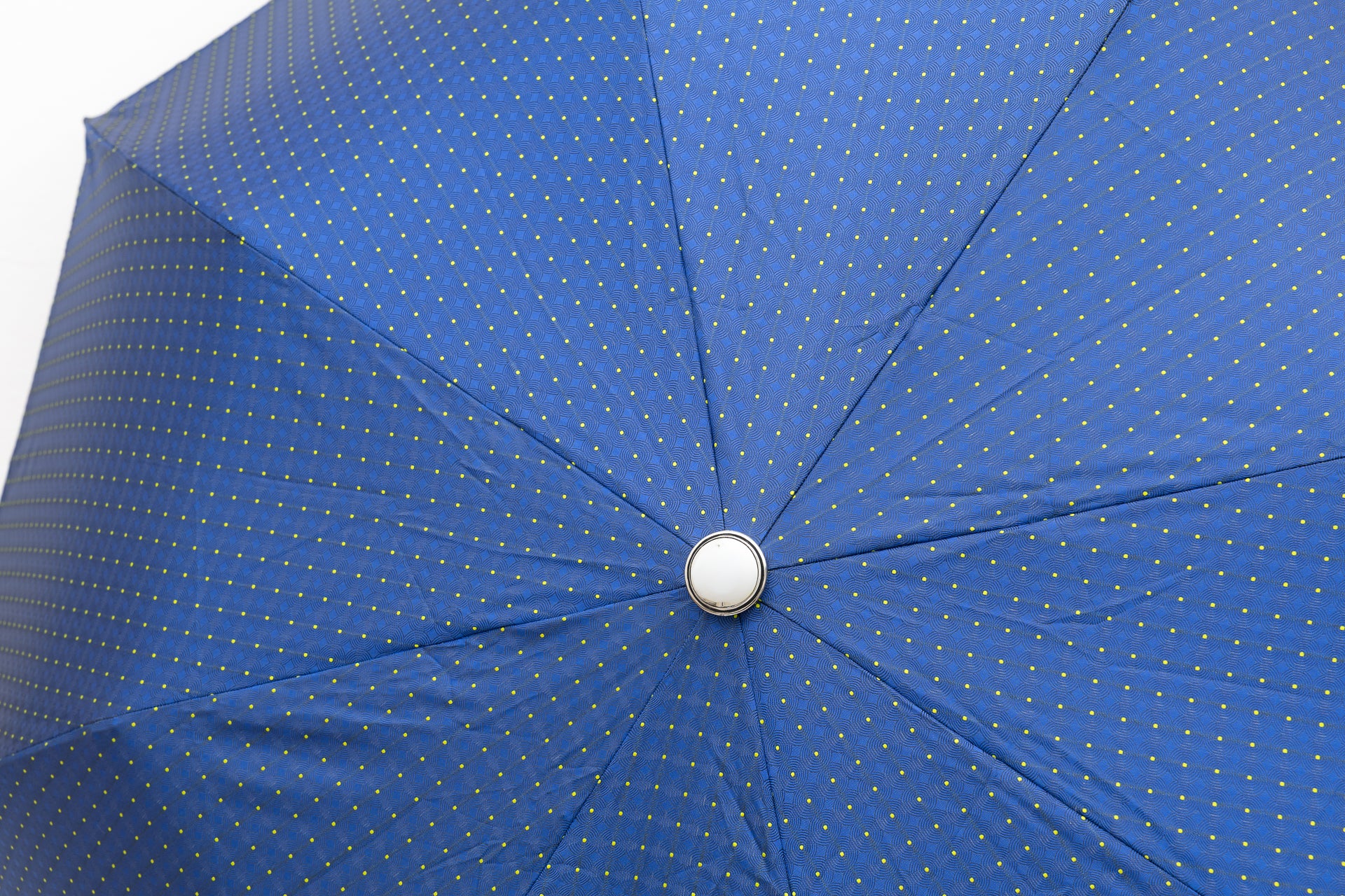 Mario Talarico Blue Folding Umbrella with Yellow Polka Dots and Chestnut Handle