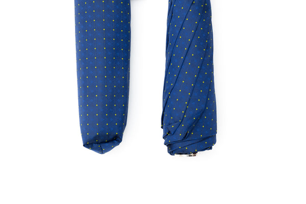 Mario Talarico Blue Folding Umbrella with Yellow Polka Dots and Chestnut Handle