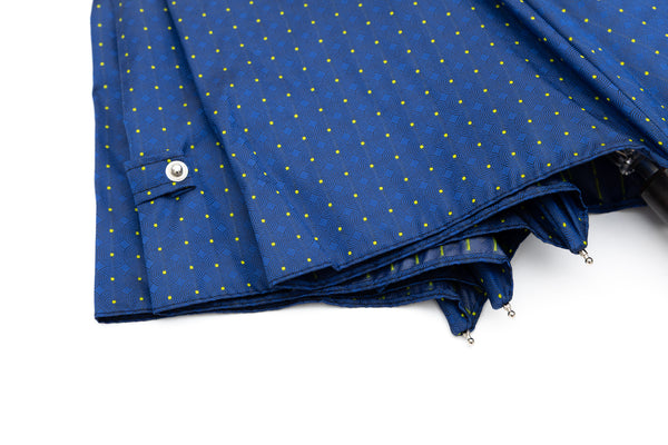 Mario Talarico Blue Folding Umbrella with Yellow Polka Dots and Chestnut Handle