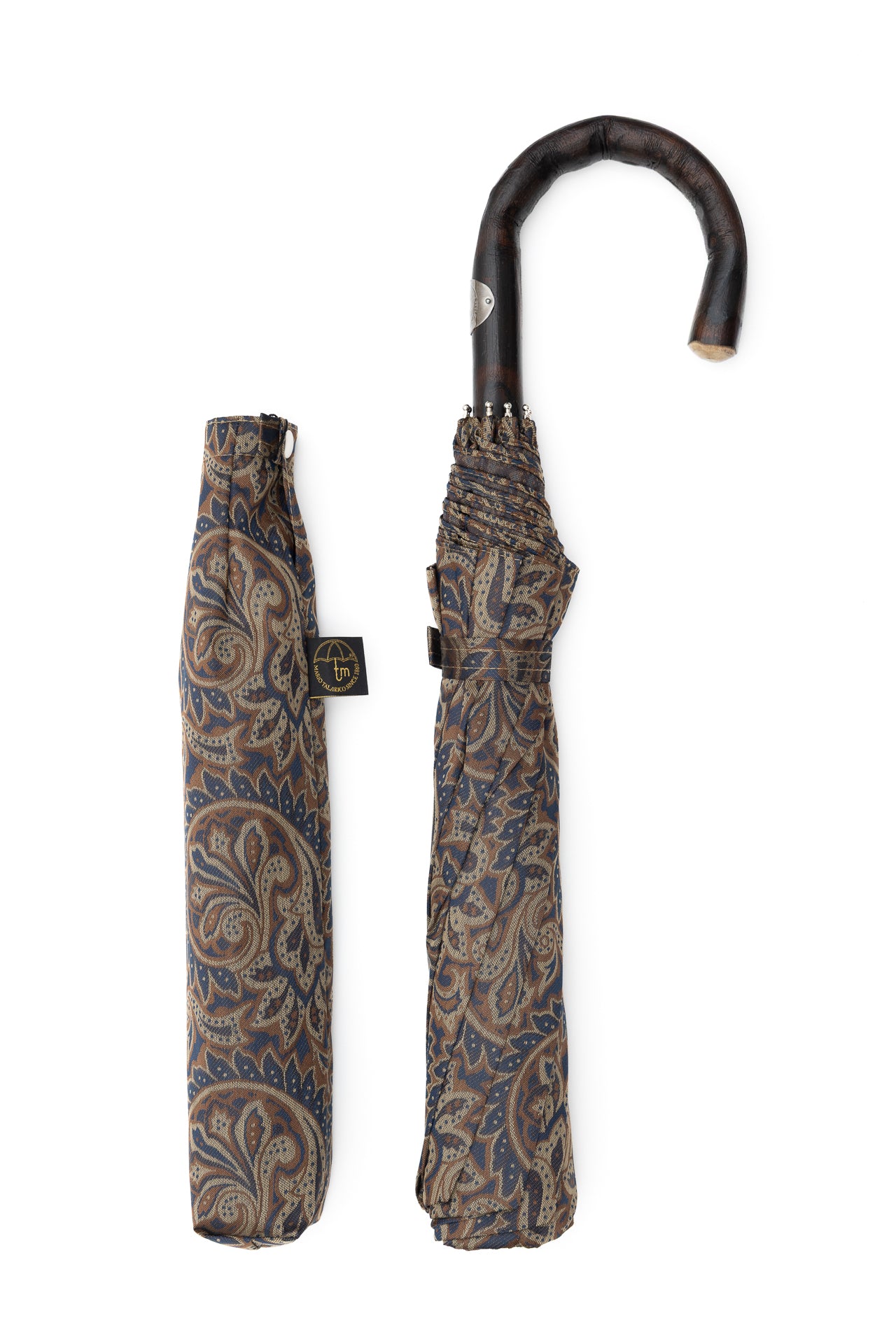 Mario Talarico Foldable Umbrella in Paisley Pattern with Chestnut Handle