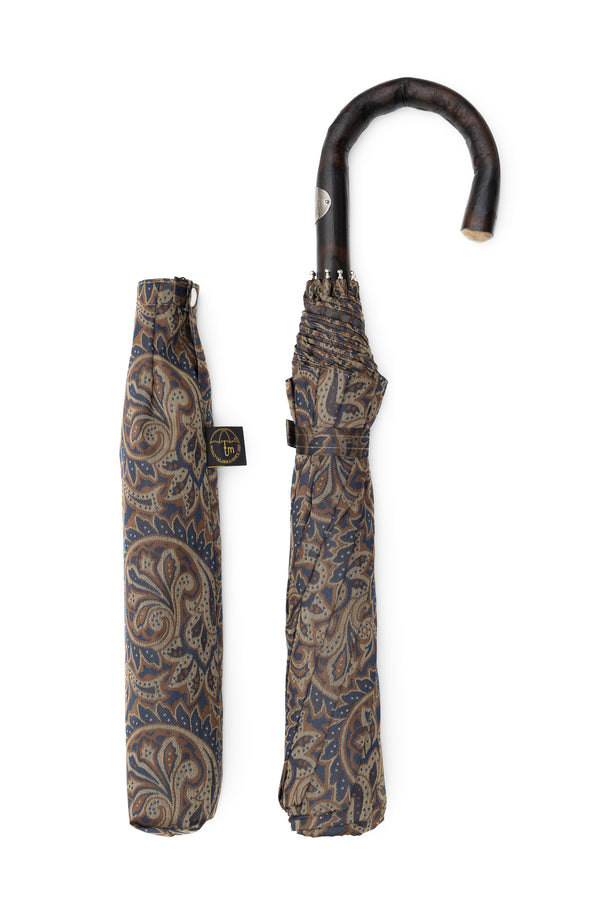 Mario Talarico Foldable Umbrella in Paisley Pattern with Chestnut Handle