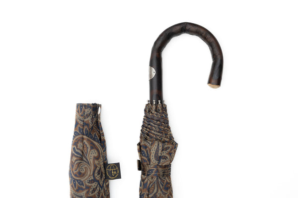 Mario Talarico Foldable Umbrella in Paisley Pattern with Chestnut Handle