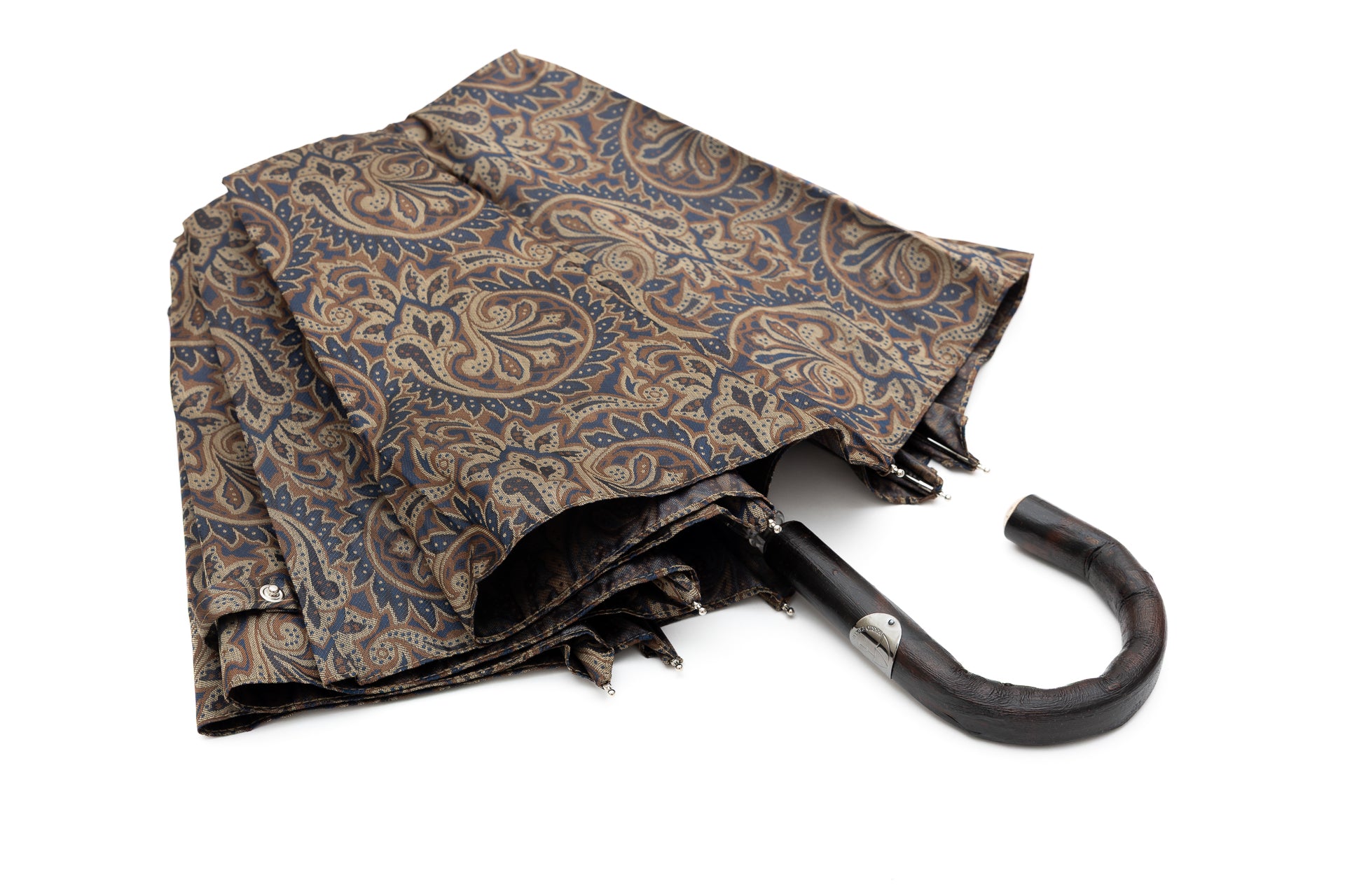 Mario Talarico Foldable Umbrella in Paisley Pattern with Chestnut Handle