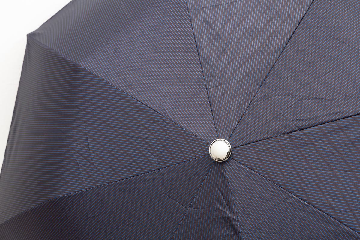 Mario Talarico Foldable Blue Umbrella with Fine Stripes and Chestnut Handle