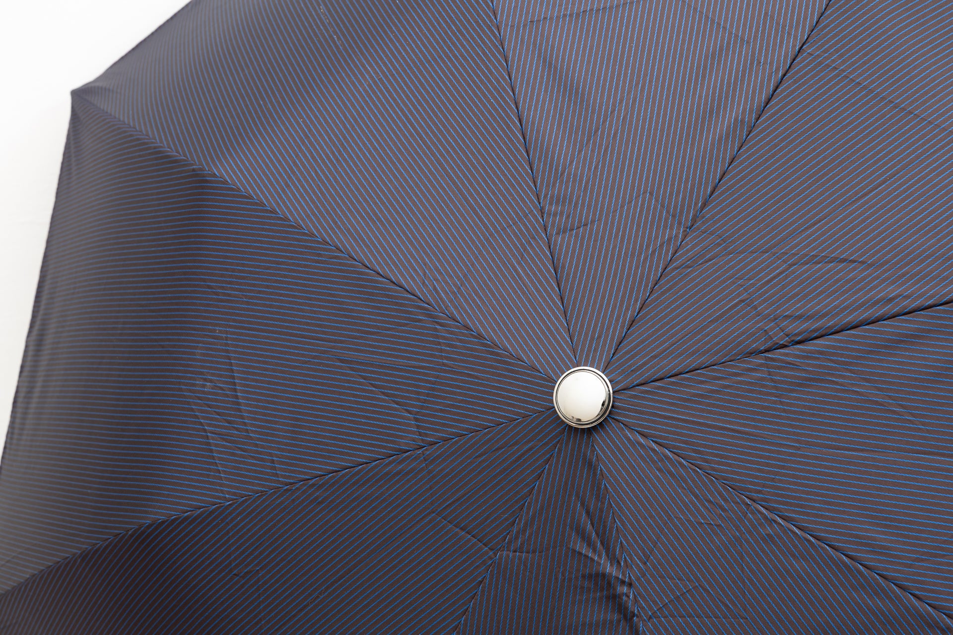 Mario Talarico Foldable Blue Umbrella with Fine Stripes and Chestnut Handle