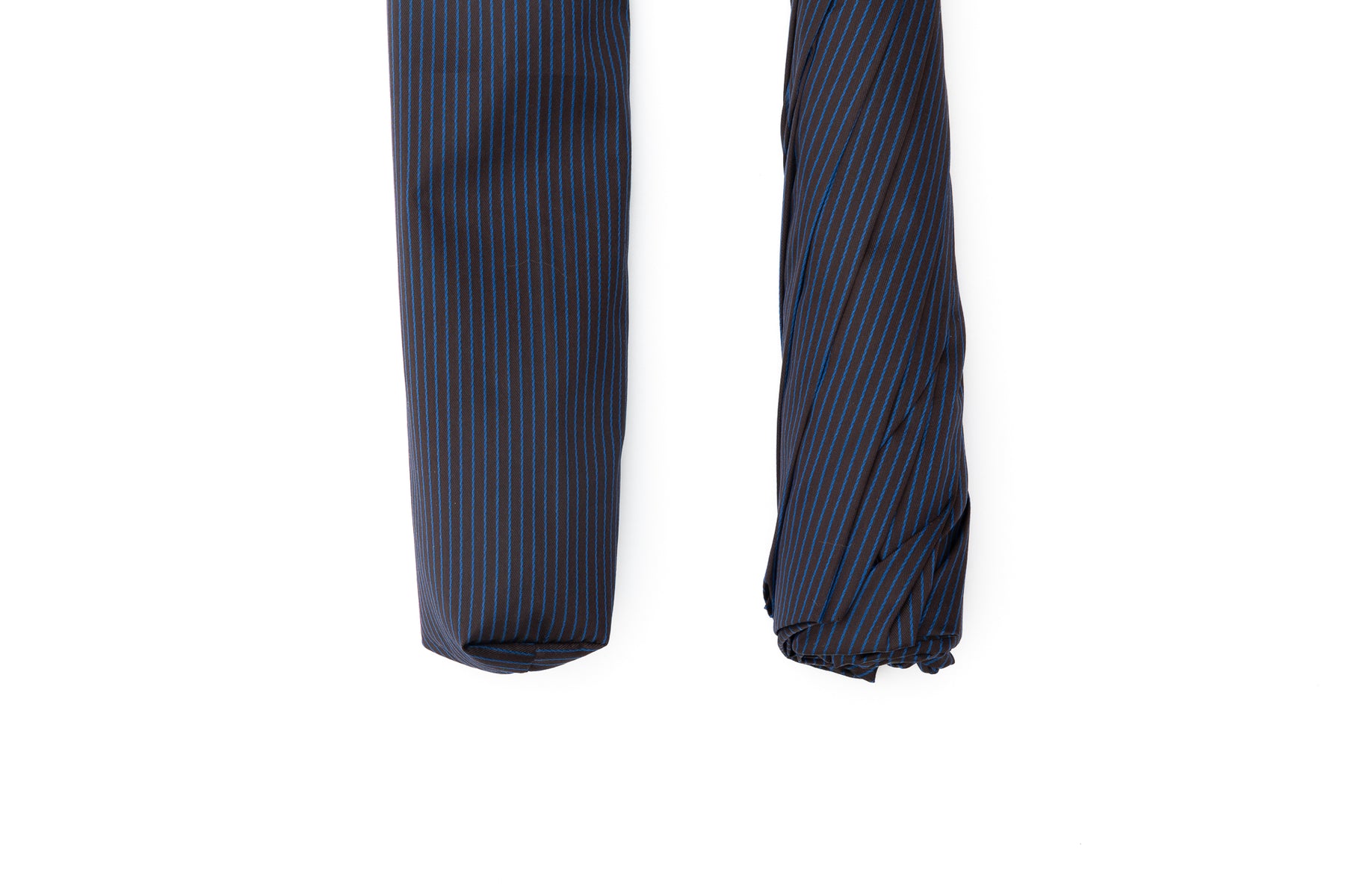 Mario Talarico Foldable Blue Umbrella with Fine Stripes and Chestnut Handle