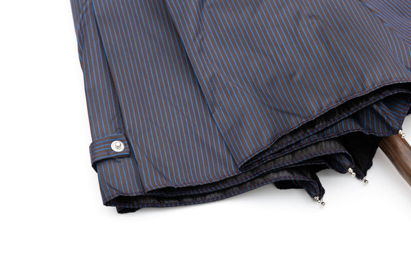 Mario Talarico Foldable Blue Umbrella with Fine Stripes and Chestnut Handle