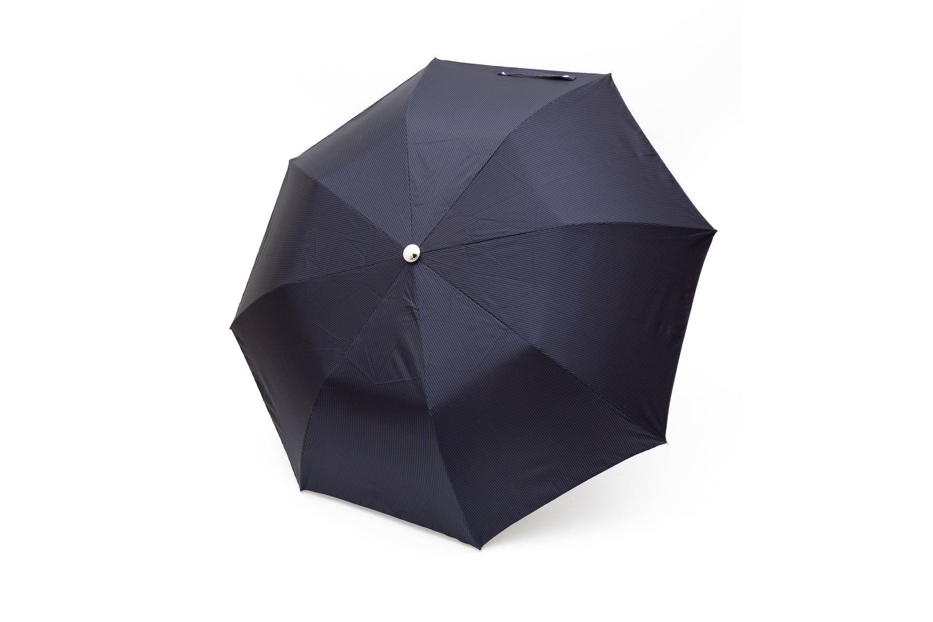 Mario Talarico Foldable Blue Umbrella with Fine Stripes and Chestnut Handle