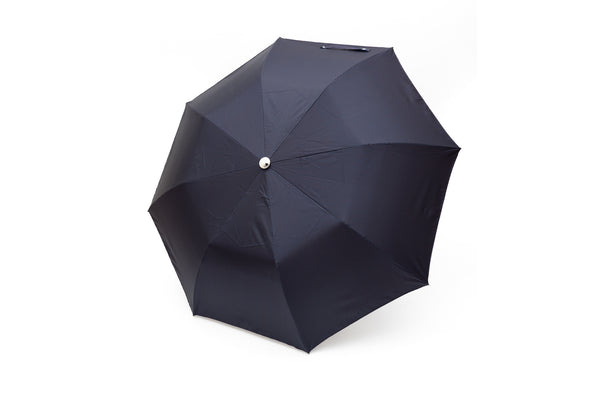 Mario Talarico Foldable Blue Umbrella with Fine Stripes and Chestnut Handle