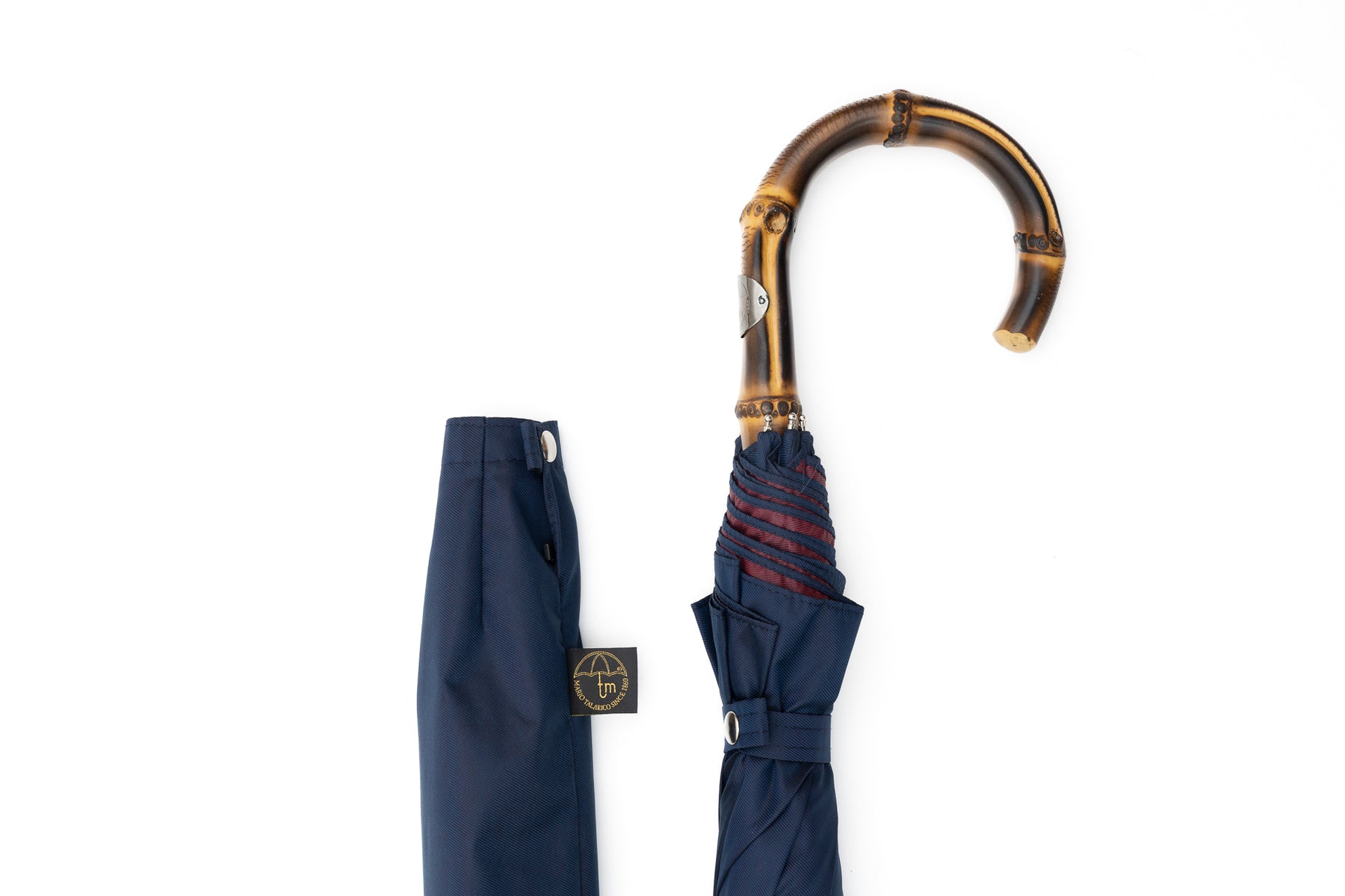 Mario Talarico Blue Folding Umbrella with Bamboo Handle