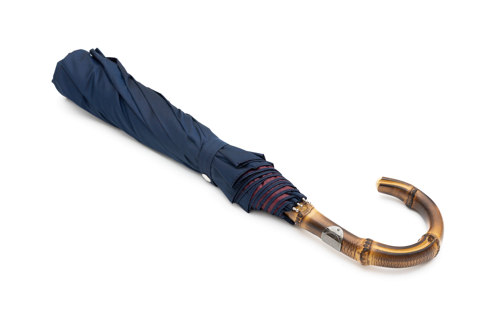 Mario Talarico Blue Folding Umbrella with Bamboo Handle