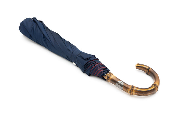 Mario Talarico Blue Folding Umbrella with Bamboo Handle