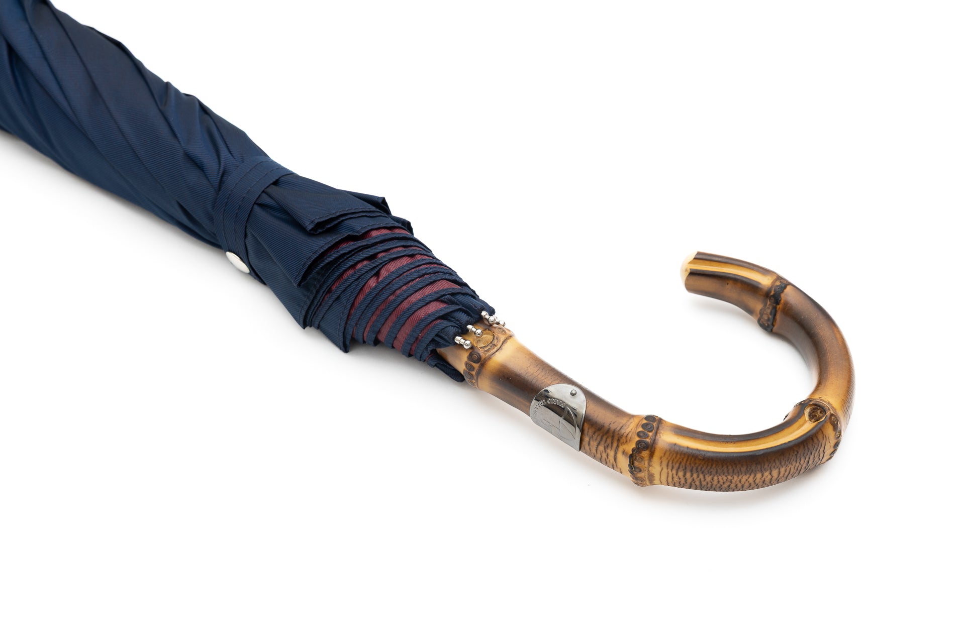 Mario Talarico Blue Folding Umbrella with Bamboo Handle