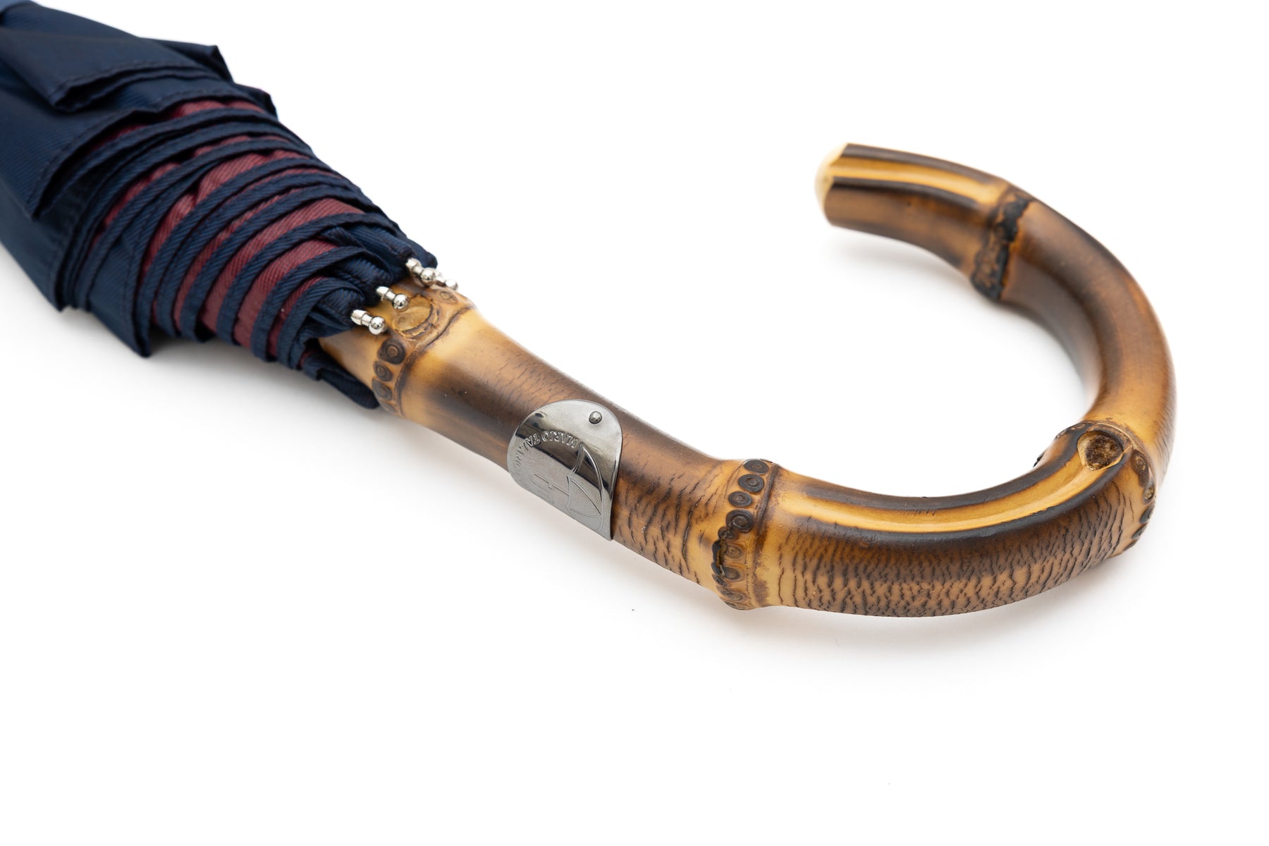 Mario Talarico Blue Folding Umbrella with Bamboo Handle