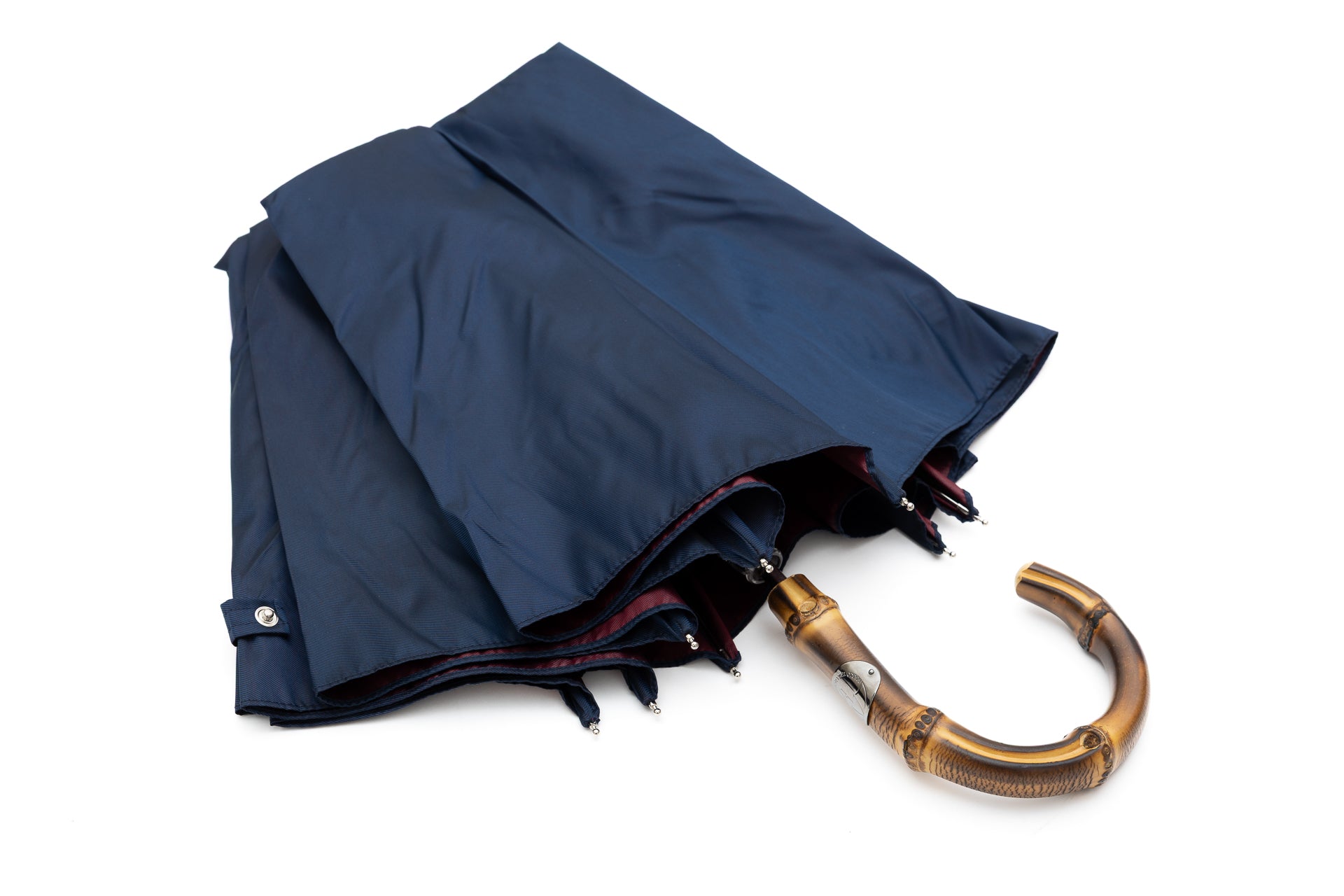 Mario Talarico Blue Folding Umbrella with Bamboo Handle