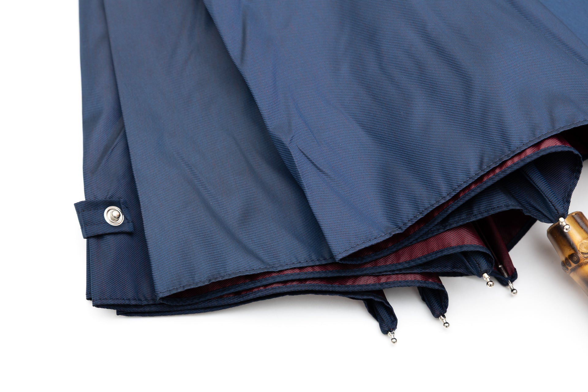 Mario Talarico Blue Folding Umbrella with Bamboo Handle