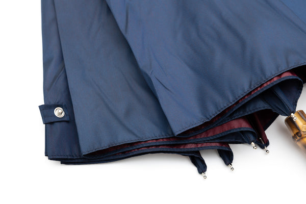 Mario Talarico Blue Folding Umbrella with Bamboo Handle