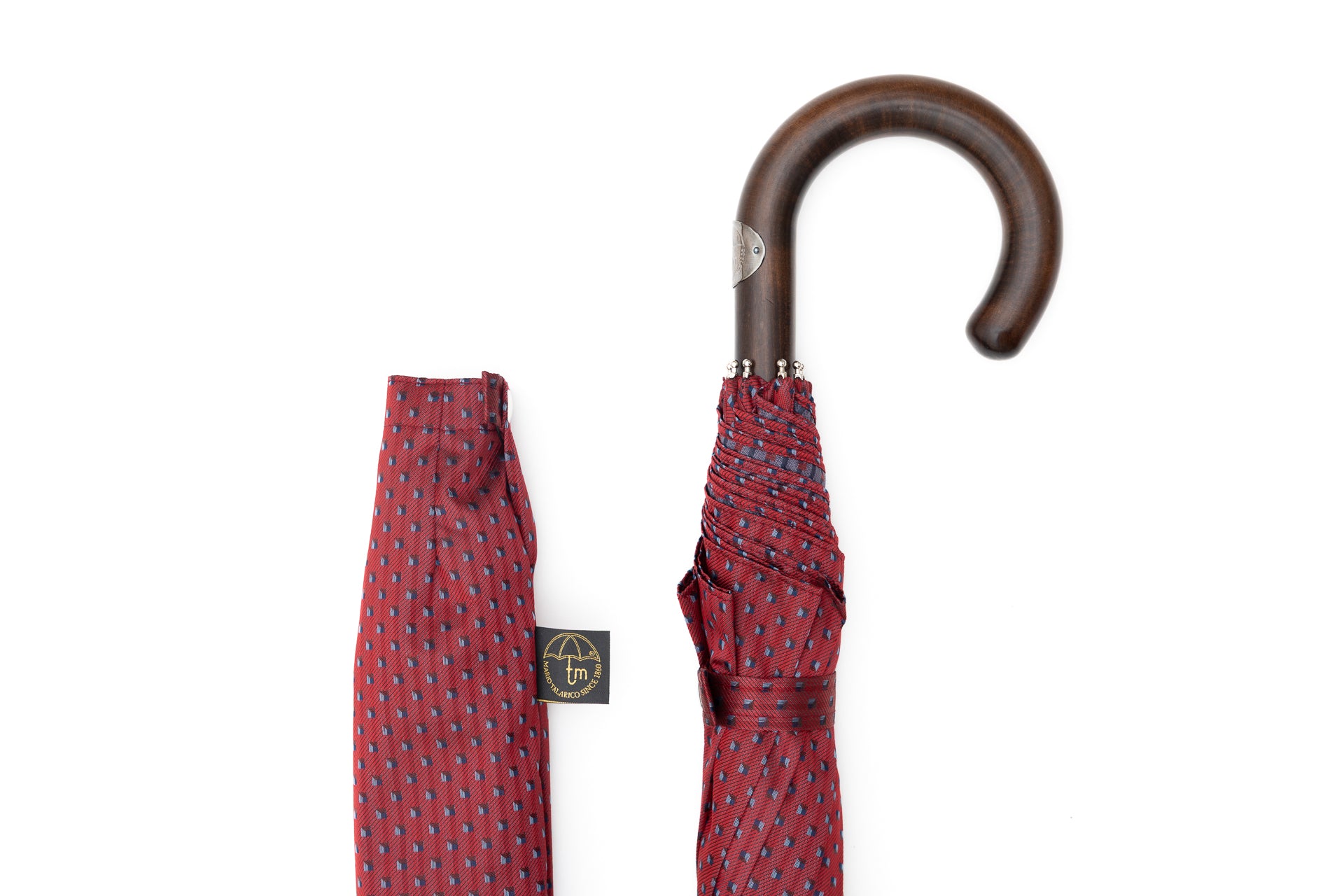 Mario Talarico Dark Pink Geometric Pattern Folding Umbrella with Hickory Handle