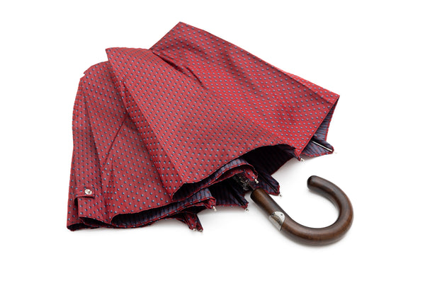 Mario Talarico Dark Pink Geometric Pattern Folding Umbrella with Hickory Handle