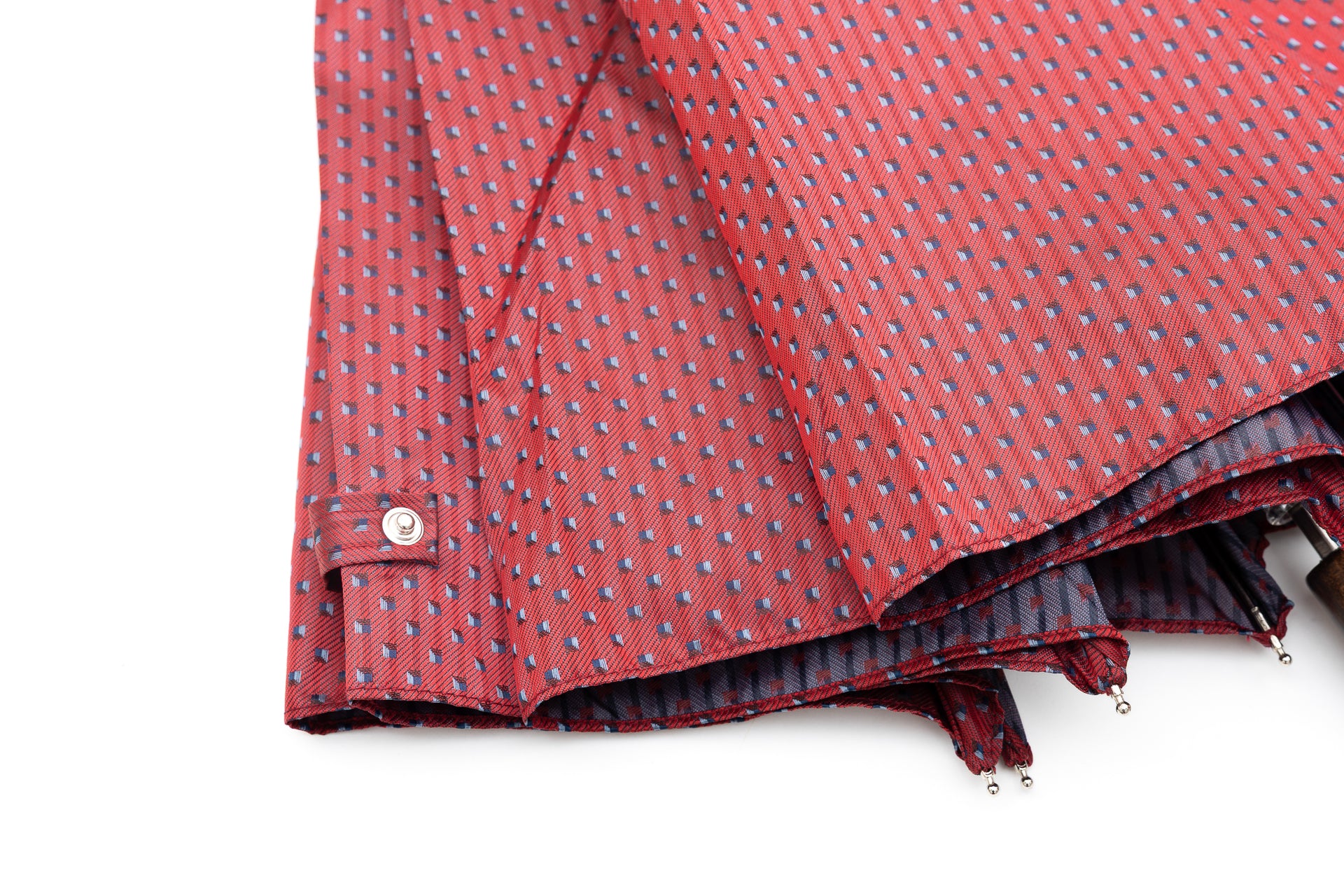 Mario Talarico Dark Pink Geometric Pattern Folding Umbrella with Hickory Handle
