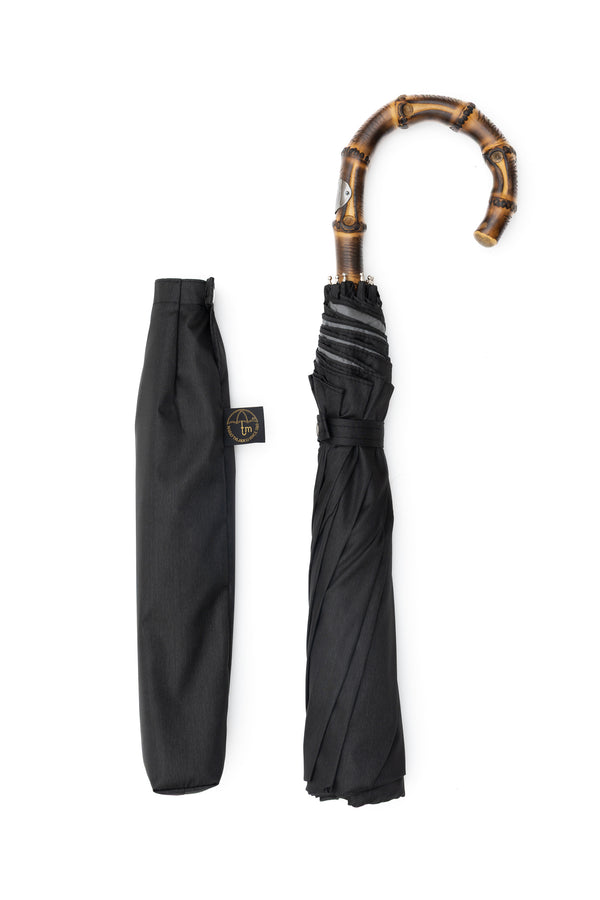 Mario Talarico Black Folding Umbrella with Bamboo Handle