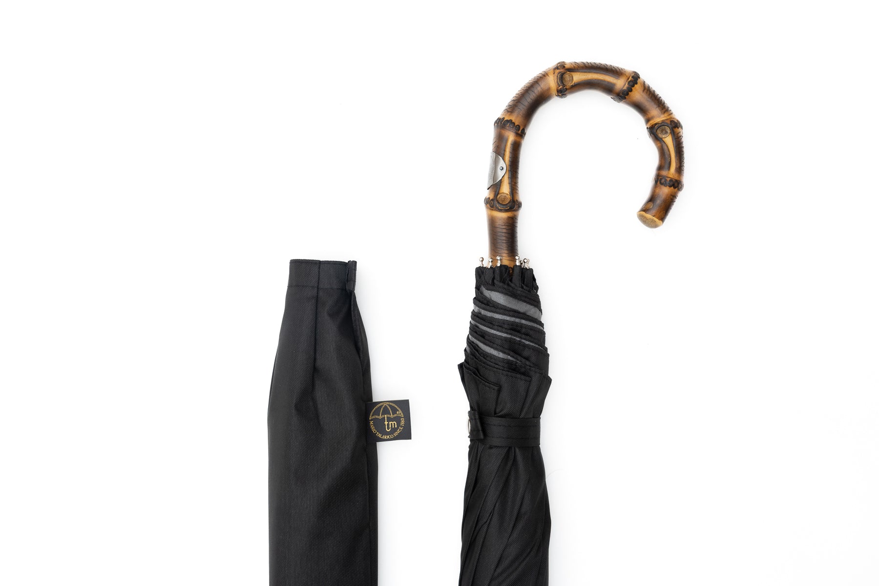 Mario Talarico Black Folding Umbrella with Bamboo Handle
