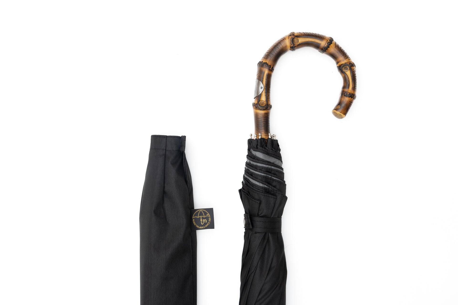 Mario Talarico Black Folding Umbrella with Bamboo Handle