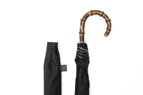 Mario Talarico Black Folding Umbrella with Bamboo Handle