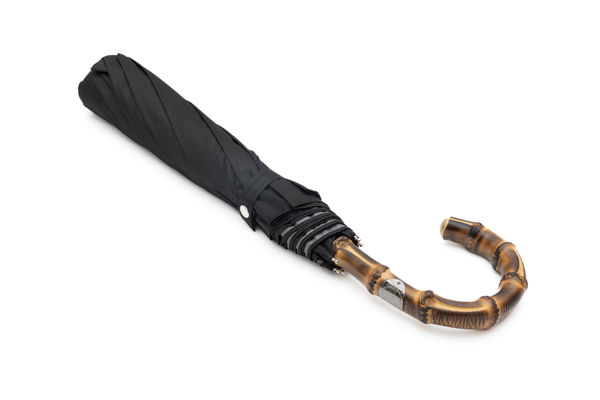 Mario Talarico Black Folding Umbrella with Bamboo Handle