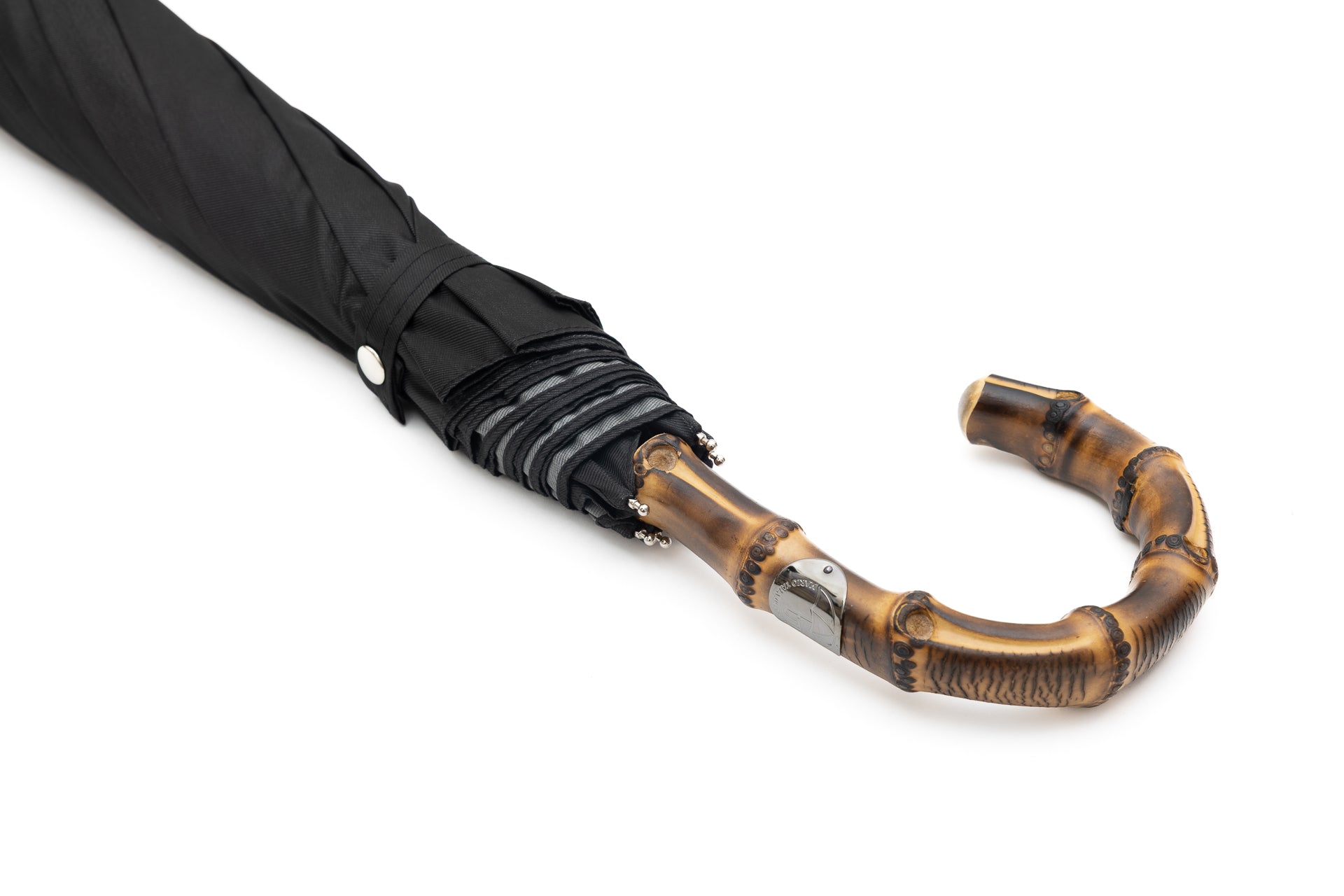 Mario Talarico Black Folding Umbrella with Bamboo Handle