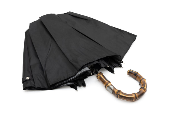 Mario Talarico Black Folding Umbrella with Bamboo Handle