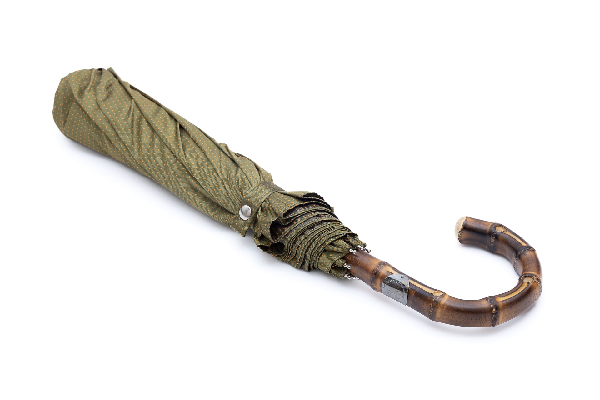 Mario Talarico Green Polka Dot Folding Umbrella with Bamboo Handle