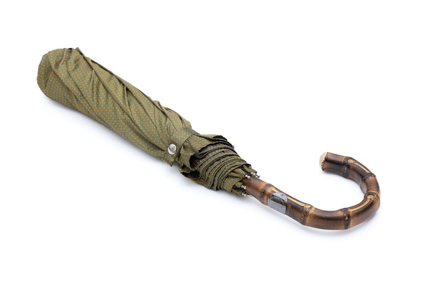 Mario Talarico Green Polka Dot Folding Umbrella with Bamboo Handle