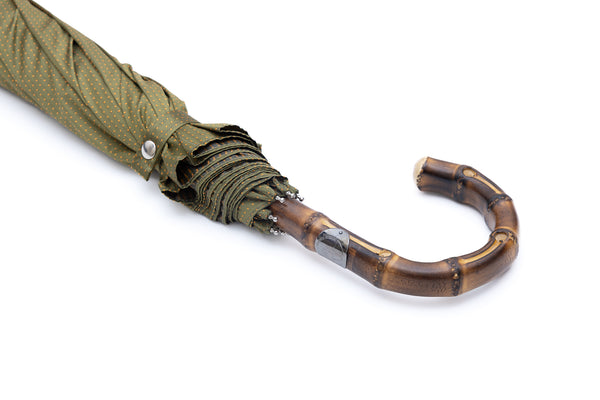 Mario Talarico Green Polka Dot Folding Umbrella with Bamboo Handle