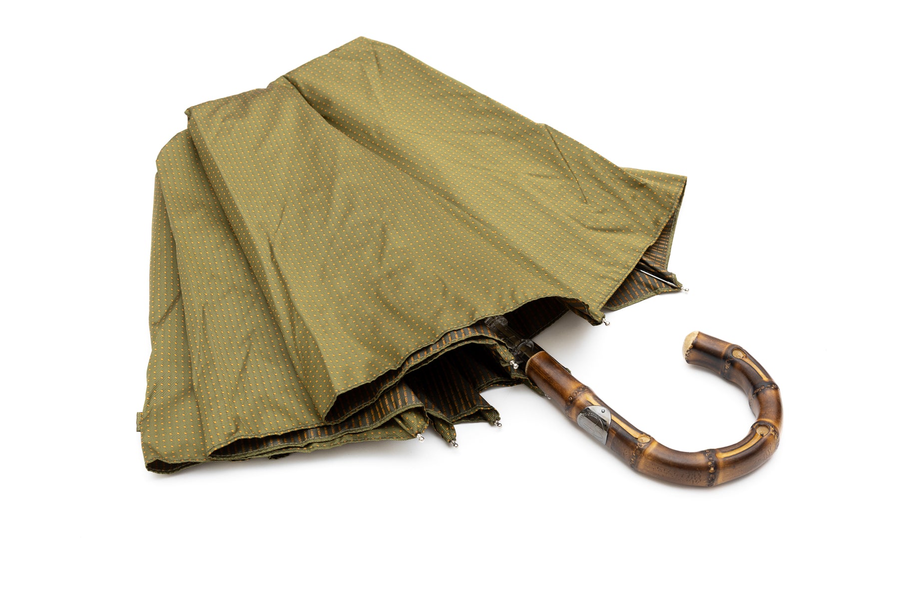 Mario Talarico Green Polka Dot Folding Umbrella with Bamboo Handle