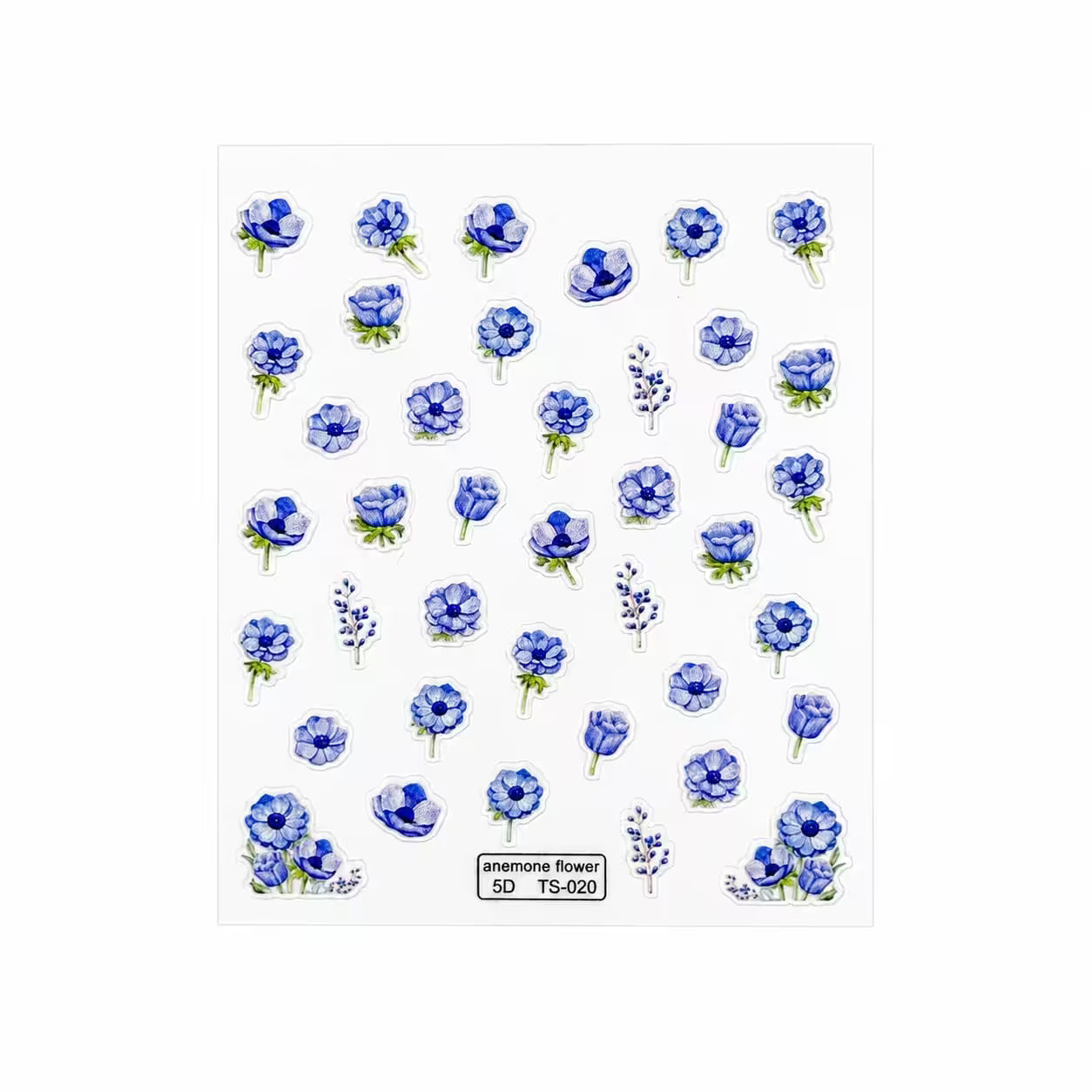 3D Nail Stickers Pastel Blue Flowers