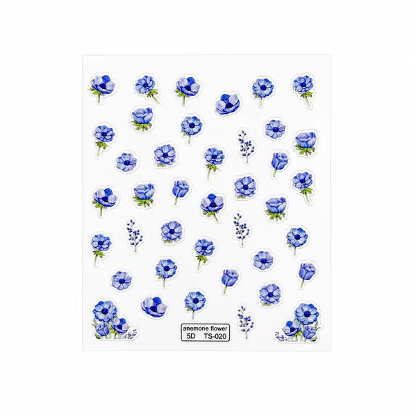 3D Nail Stickers Pastel Blue Flowers