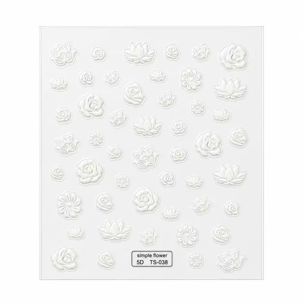 3D Nail Stickers White Flower Motifs