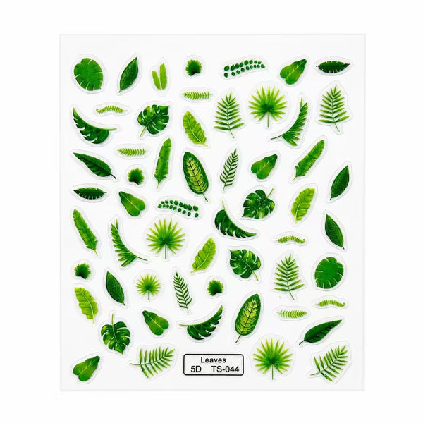 3D Nail Stickers Tropical Green Leaves