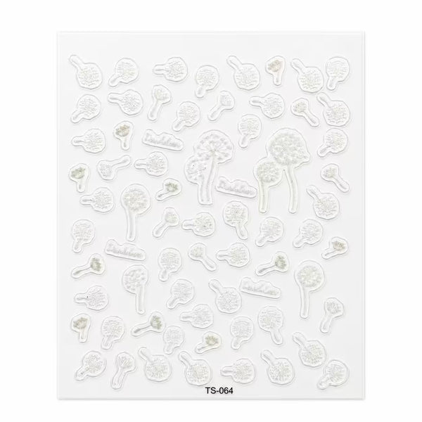 3D Nail Stickers Delicate White Dandelions