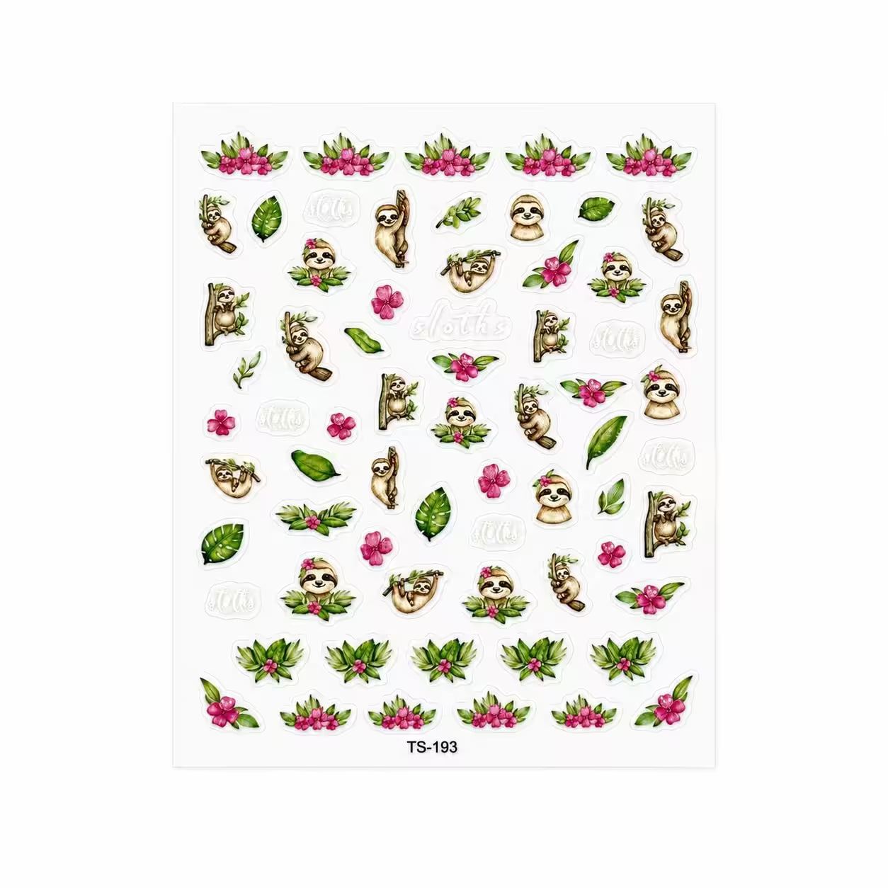 3D Nail Stickers Cute Sloths and Flowers