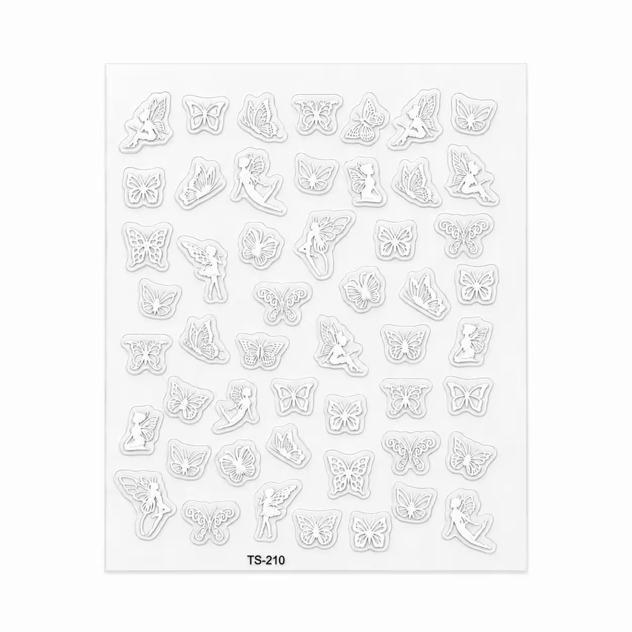 3D Nail Stickers White Butterflies and Fairies