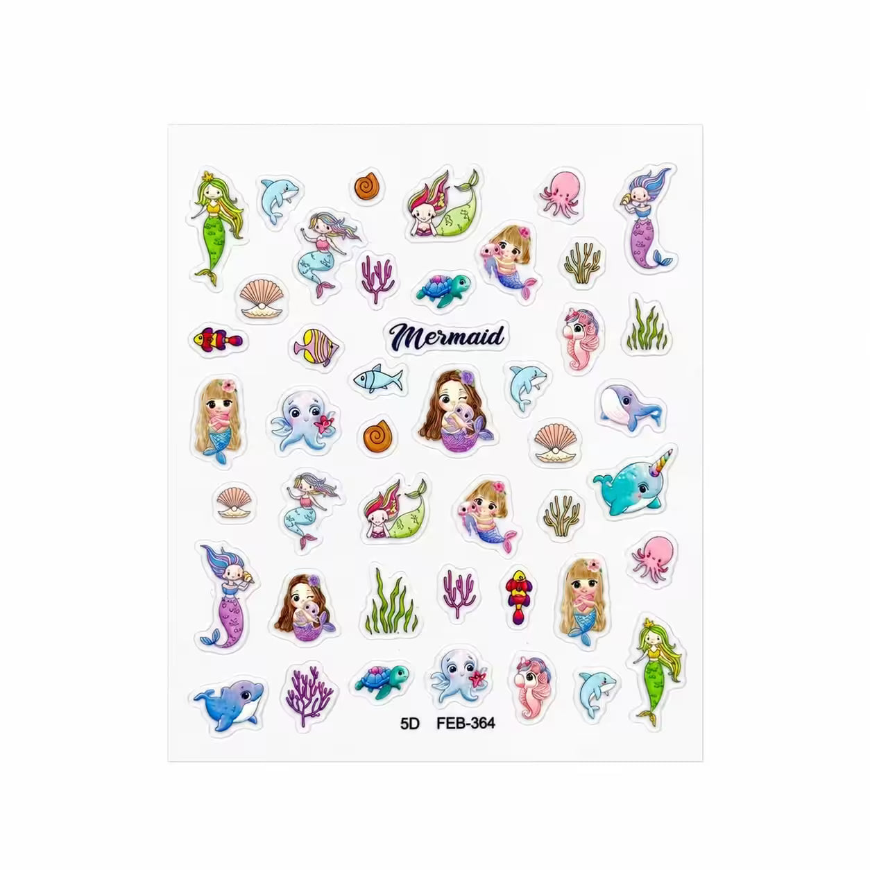 3D Nail Stickers Cute Colorful Mermaids
