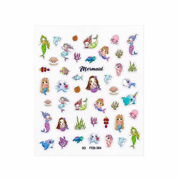 3D Nail Stickers Cute Colorful Mermaids