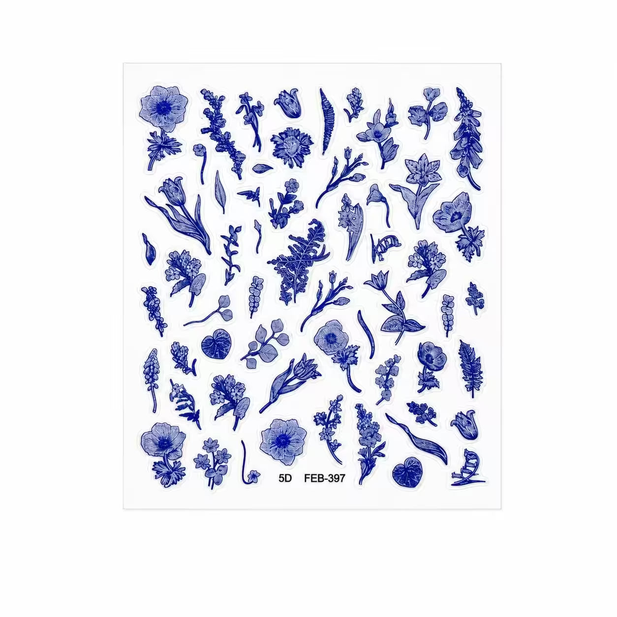 3D Nail Stickers Blue Vintage Flowers