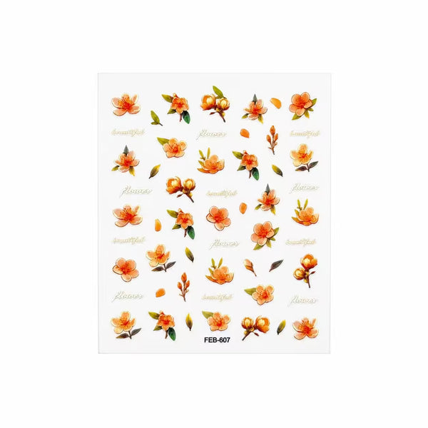 3D Nail Stickers Delicate Flowers Apricot