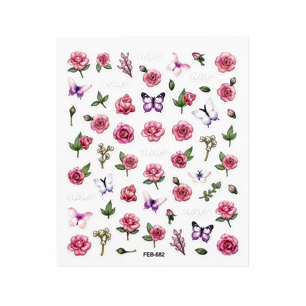 3D Nail Stickers Pink roses and butterflies